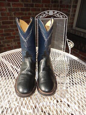 ANDERSON BEAN Men's Blue & Black Rounded Toe Leather Western Boots Size 9D